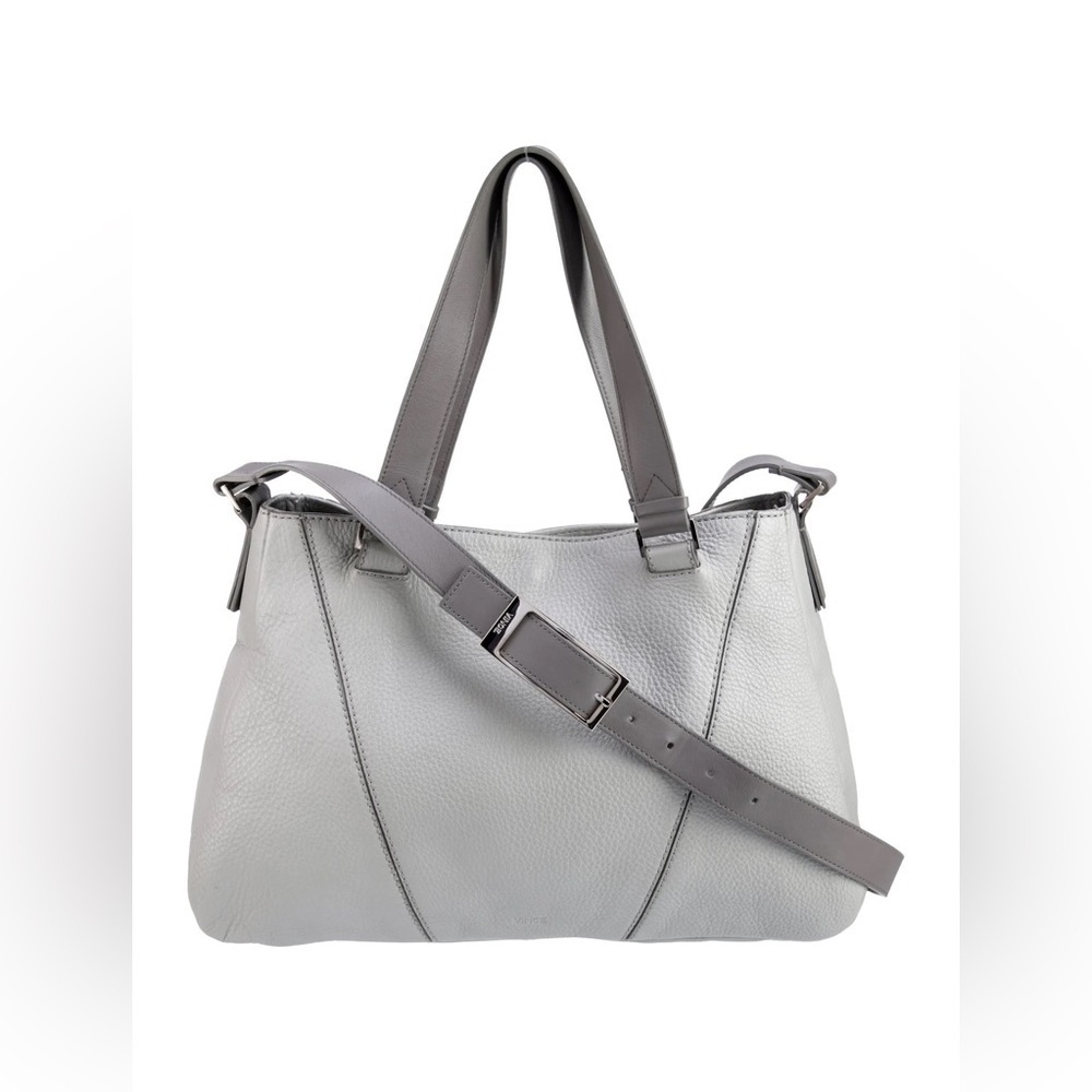 Vince Gray Leather Satchel with Adjustable Strap
